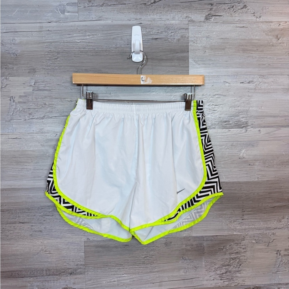 Nike Dri-FIT Tempo Running Shorts White Lime Green Chevron - Size Medium